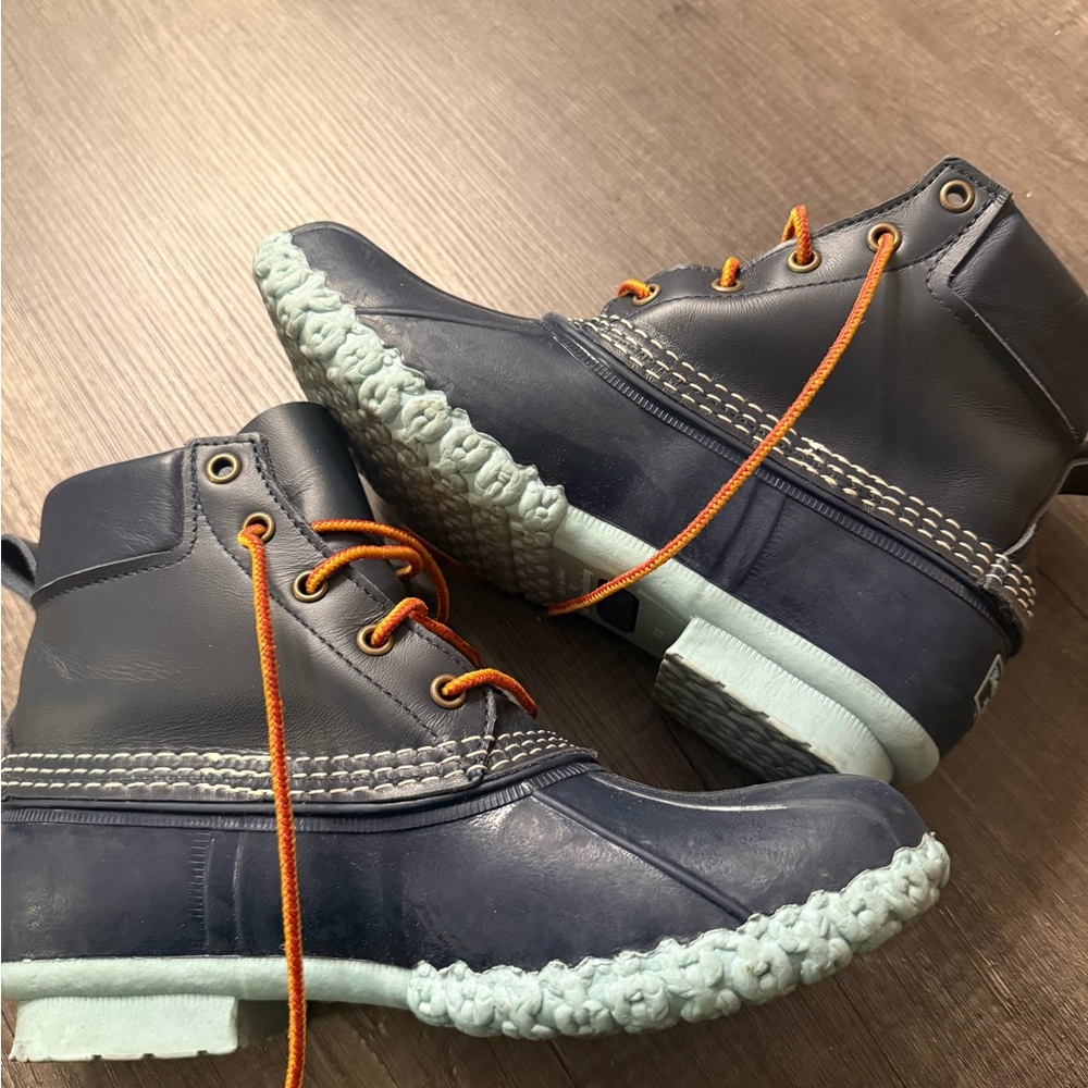 L.L. Bean Navy Rain Boots with Orange Laces and Mint Soles - never worn!